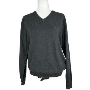 Tommy Hilfiger Women’s Dark Gray V-Neck Y2K Designer Knit Sweater M/C42